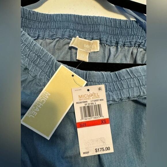 MICHAEL Michael Kors Off-Shoulder Cropped Chambray Jumpsuit Light Cadet Wash XS - Picture 6 of 6